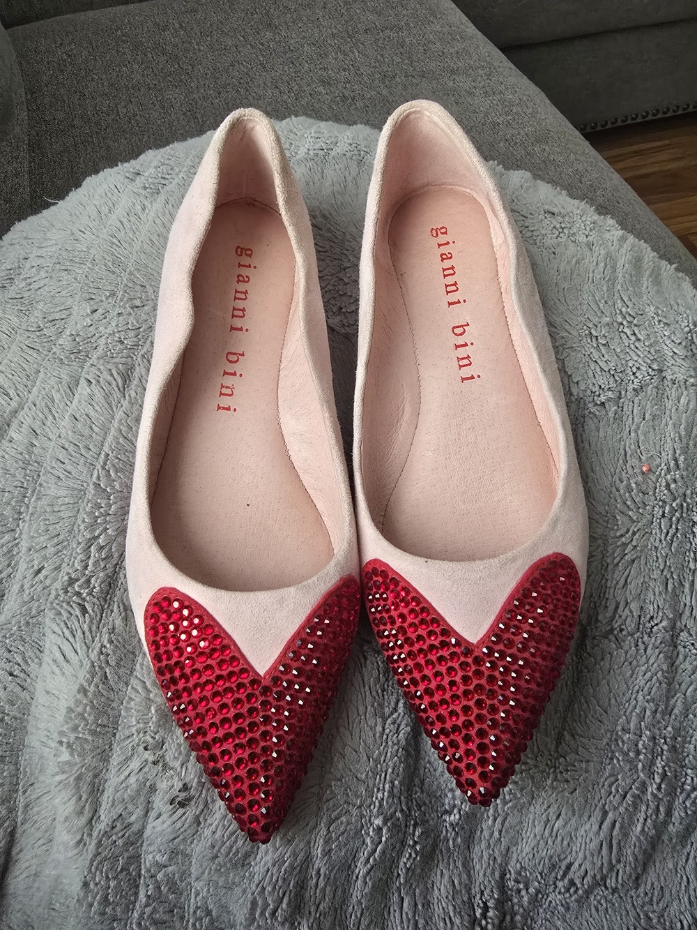 Gianni Bini Pink Pointed Flats with Red Crystal Accents